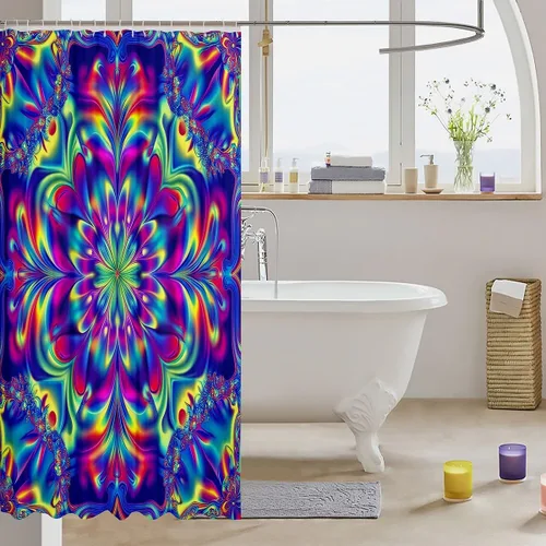 Vista 3 de Erosebridal Cortina de baño psicodélica, verde azulado, azul, morado, juego de cortina de ducha para niños y niñas, cortina de ducha exótica