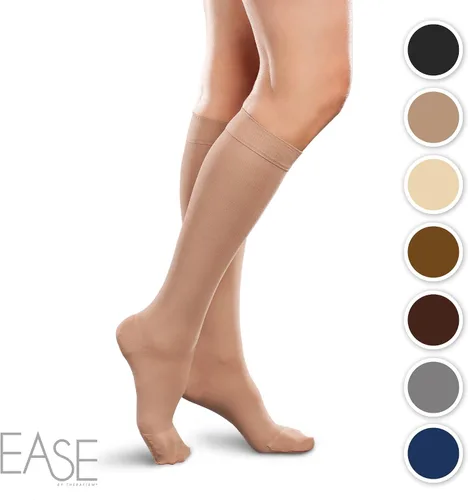 Vista 2 de Ease Opaque - Medias de apoyo alto hasta la rodilla para mujer, firmes (30-40 mmHg), medias de compresión graduadas (arena, talla L)