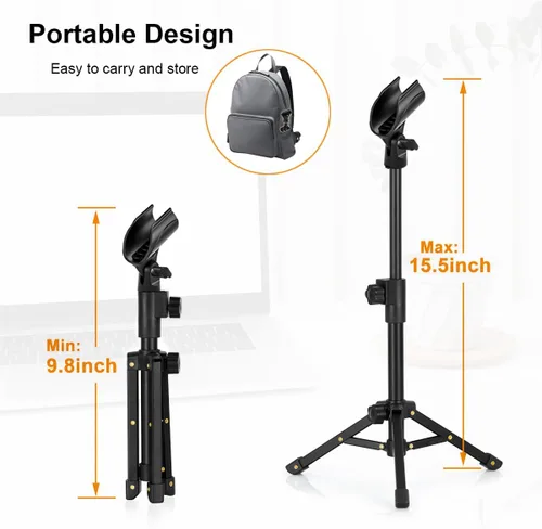 Vista 5 de Soporte de micrófono de mesa, soporte de micrófono de escritorio ajustable con clip de micrófono y macho de 5/8 pulgadas a tornillo hembra de 3/8