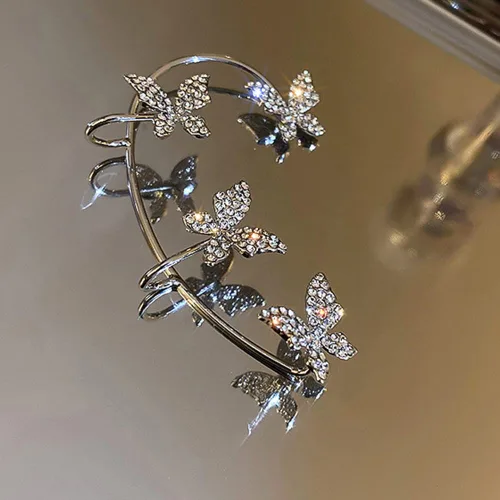 Vista 5 de Chargances Aretes de mariposa con diamantes de imitación y purpurina para mujer, diseño de hada, regalo para mujeres y bailes (plateado)