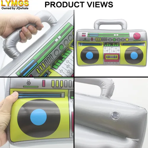 Vista 5 de Juguete inflable de 16 pulgadas para fiesta de radio Boombox, 16 pulgadas, grande, inflable, retro, 80s y 90, caja de bocina, decoración de globo