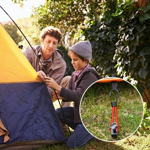 Vista 2 de Cuerda elástica pequeña de 7 pulgadas con ganchos, cuerdas elásticas negras resistentes al aire libre con ganchos para camping, lonas, tiendas