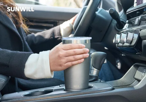 Vista 6 de SUNWILL - Vaso para café de viaje de 20 onzas, taza aislada con tapa, taza de acero inoxidable para bebidas frías y calientes, gris claro Gris oscuro