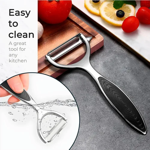 Vista 5 de Pelador en Y, peladores para cocina con una cuchilla afilada y removedor de ojos + agarre negro para apoyar mejor los peladores de verduras