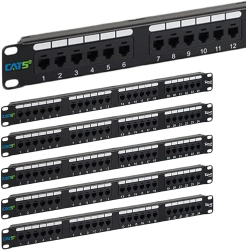 Vista 18 de ICC Panel de conexiones CAT5e, listado UL y aplicaciones Gigabit con clasificación PoE++, panel de conexión de red de 24 puertos 1U de 19 pulgadas