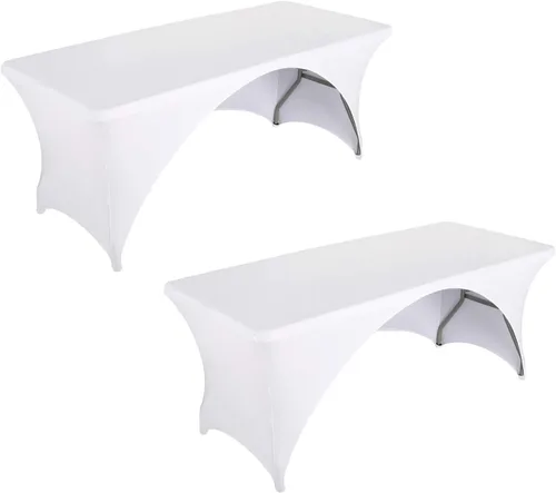Vista 23 de LZY Paquete de 2 manteles ajustables para mesas plegables de 6 pies, espalda abierta, manteles rectangulares de elastano/elástico/elásticos