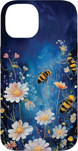 Vista 4 de Bees and Wildflowers on Dark Blue Case for iPhone 17