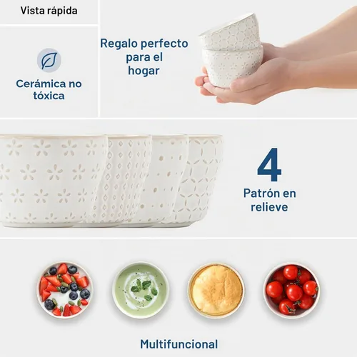 Vista 5 de MALACASA LYDIA 8 oz Ceramic Bouillon Cups, Small Dessert Bowls Set of 4