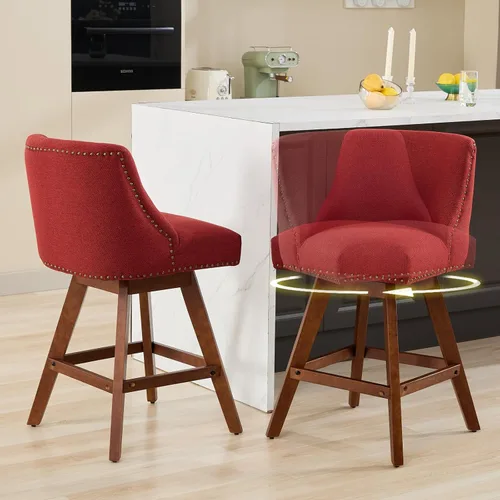 Vista 20 de cinkehome Juego de 2 taburetes de bar giratorios de altura de mostrador, taburetes de bar tapizados de terciopelo con respaldo, sillas de bar