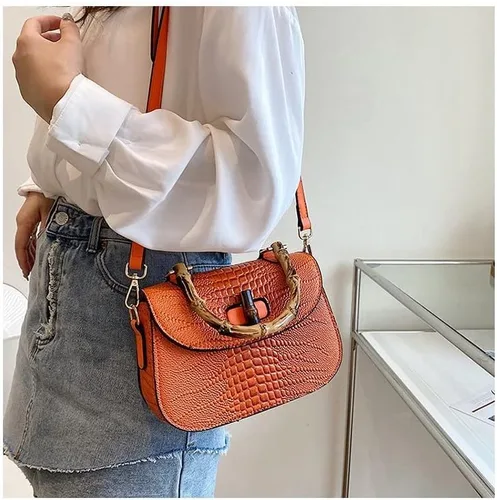 Vista 6 de Bolso de mano de cuero artificial de bambú con asa superior para mujer, elegante bolso de noche, regalo para mujer, hecho a mano