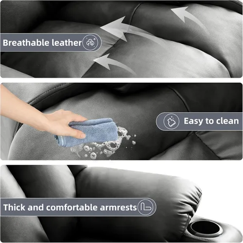 Vista 9 de Silla reclinable eléctrica para personas mayores, sillas reclinables eléctricas para adultos con masaje y calor, portavasos, control remoto, puertos
