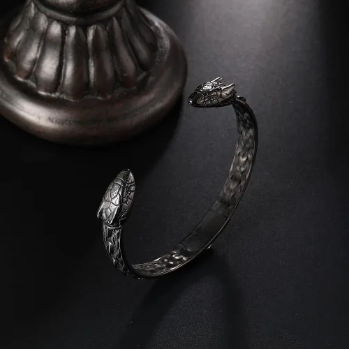 Vista 4 de TURTLEDOVE Brazalete Jormungandr Dragón Viking - Acero Inoxidable nórdico escandinavo Torc