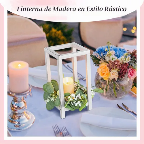 Vista 6 de Geelin 10 piezas de linterna de madera para centro de mesa de boda, linterna de vela de madera, portavelas decorativo para mesa de fiesta de boda
