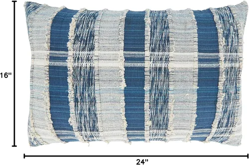 Vista 6 de SARO LIFESTYLE Maximus Collection - Funda de almohada de algodón tejida a rayas, 16 x 24 pulgadas, color azul