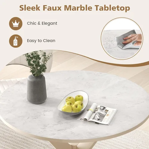 Vista 5 de Byroce - Mesa de comedor redonda de 36 pulgadas para 2-4, mesa de cocina de granja con parte superior de mármol y patas de madera maciza, mesa
