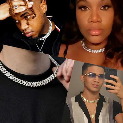 Vista 2 de Cadena de eslabones cubanos para hombre, collar cubano de Miami chapado en plataoro, cadena de hip hop con circonita cúbica brillante para mujer