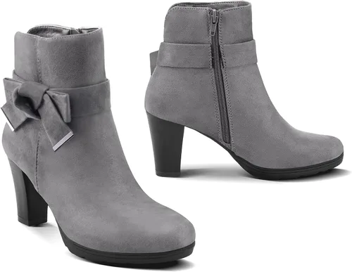 Vista 2 de mysoft Botines para mujer con tacón, tacón grueso apilado, cremallera al tobillo para mujer