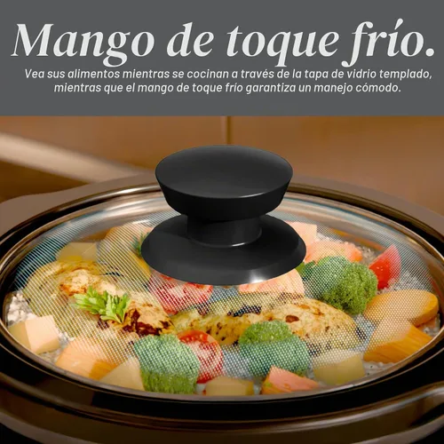 Vista 5 de COOK WITH COLOR 2QT Mini Olla de cocción lenta eléctrica redonda - Configuraciones ajustables, olla de gres extraíble, tapa de vidrio templado, apta