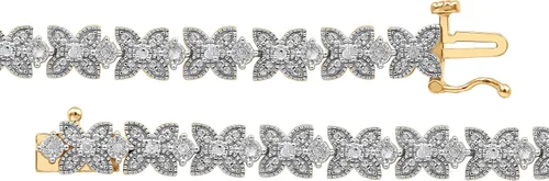 Vista 4 de Juego de puntas de plata de ley de 12 quilates, precioso diseño de flores, pulsera de tenis de diamantes (J-K, I3) Joyería para mujeres y niñas