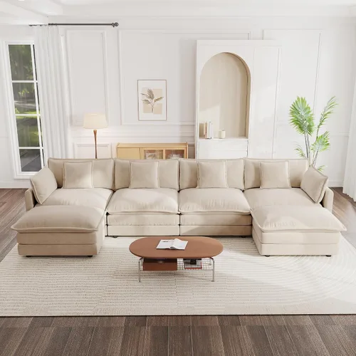 Vista 39 de Sofá modular de felpilla de 111.4 pulgadas, moderno juego de sofá de 3 asientos con asiento profundo, cómodo sofá nube con cojín de espuma doble