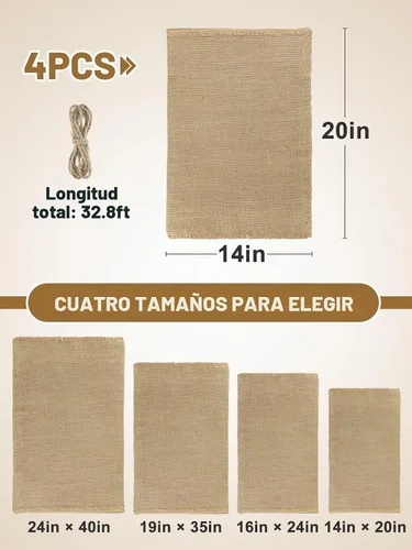 Vista 5 de 4 bolsas de arpillera natural transpirables de 14 x 20 pulgadas con cuerda