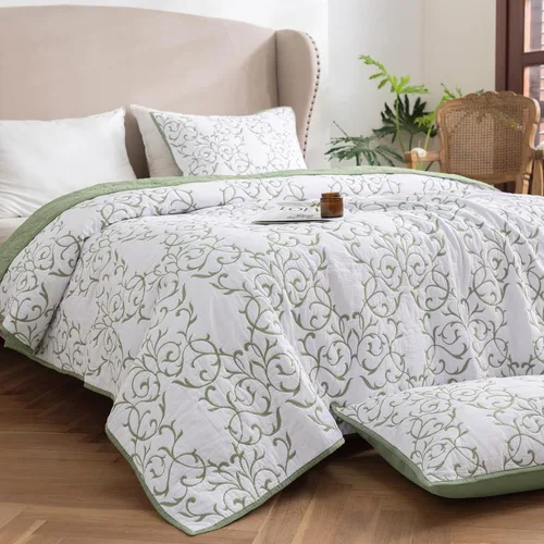 Vista 85 de Mixinni - Juego de colcha reversible de 2 piezas, tamaño individual, color beige, con patrón bordado elegante, juego de edredón y funda de almohada