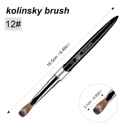 Vista 2 de 100% cerdas de pelo Kolinsky, cepillo de uñas acrílicas para polvo acrílico, uñas talladas y extensibles, cepillo de arte de uñas, mango de metal