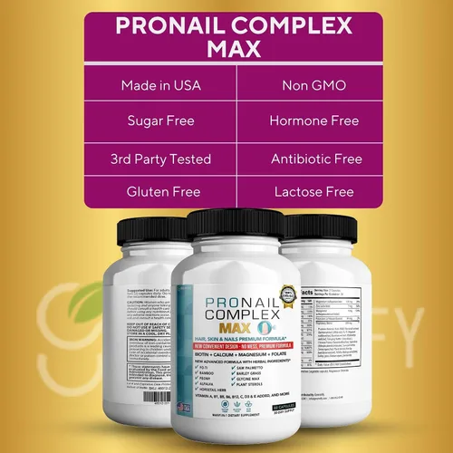 Vista 3 de ProNail Complex Max Suplemento premium para cabello, piel y uñas con biotina y mezcla de hierbas, 60 cápsulas, suministro para 30 días (1)