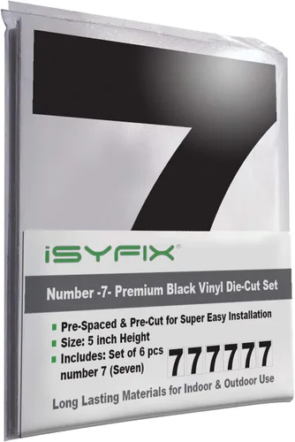 Vista 55 de iSYFIX Calcomanías de vinilo negro con el número 7 (siete), paquete de 6 calcomanías autoadhesivas de 7 pulgadas, calcomanías troqueladas y Negro