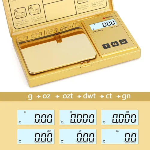 Vista 2 de iMotion Báscula digital de bolsillo 7.05 oz x 0.00 oz, báscula de joyería de alta precisión con pantalla LCD retroiluminada, función de tara