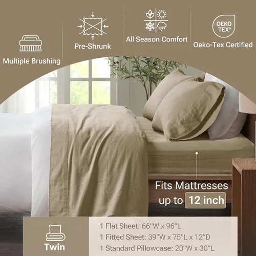 Vista 21 de Sleep Philosophy - True North - Juego de sábanas de franela, 100% de algodón, cómodo, bonito y muy suave, con bolsillo elástico que se adapta a