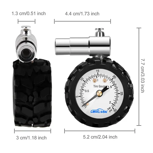 Vista 4 de GODESON Presta - Medidor de válvula Presta, medidor de presión de neumáticos con rango de alivio de presión de aire de bicicleta a 0-30PSI /0-2BAR