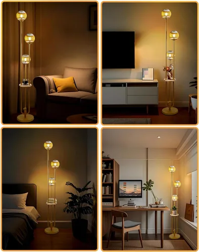 Vista 7 de Lightdot Lámpara de pie de vidrio de 63 pulgadas para sala de estar, lámparas altas modernas de pie regulables con pantalla de vidrio transparente
