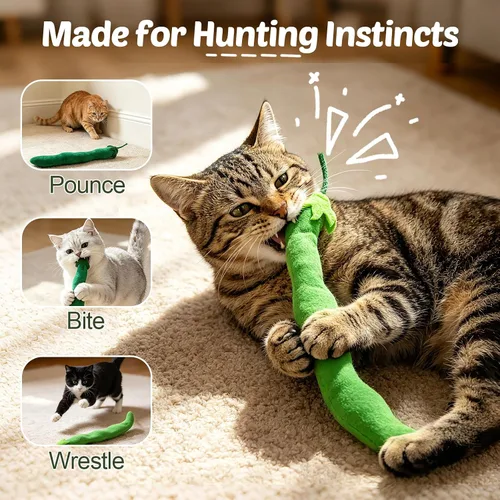 Vista 2 de CiyvoLyeen Juguete de hierba gatera, juguetes para gatos de frijoles verdes, suministros interactivos, pateador, verduras, vegano, salud dental