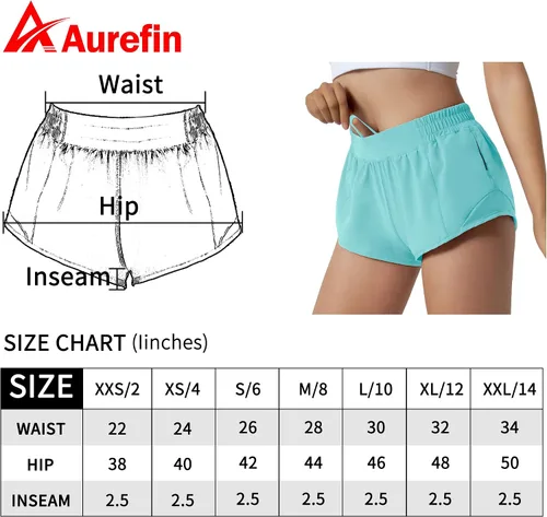 Vista 7 de Aurefin Pantalones cortos para correr para mujer de secado rápido ligeros con bolsillo con cremallera