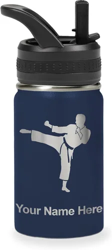 Vista 16 de Botella de agua personalizada LaserGram, Karate Man, de acero inoxidable con aislamiento al vacío de doble pared con tapa abatible, regalo grabado