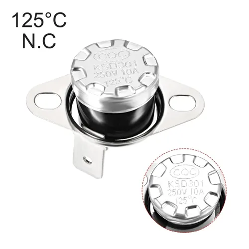 Vista 4 de 5Pcs Thermostat Temperature Control Switches 120/125 Celsius Degree 10A Normally Closed N.C 6.3mm Pin Right Switch KSD301(120 Celsius Degree)