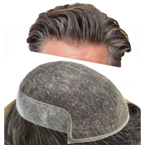 Vista 41 de Mens Toupee Remy Human Hair System For Men Bleached Knot Toupee Hair Piece For Men French Lace Toupee For Men Hairpiece 8X10#17 Dark Ash Blonde 90%