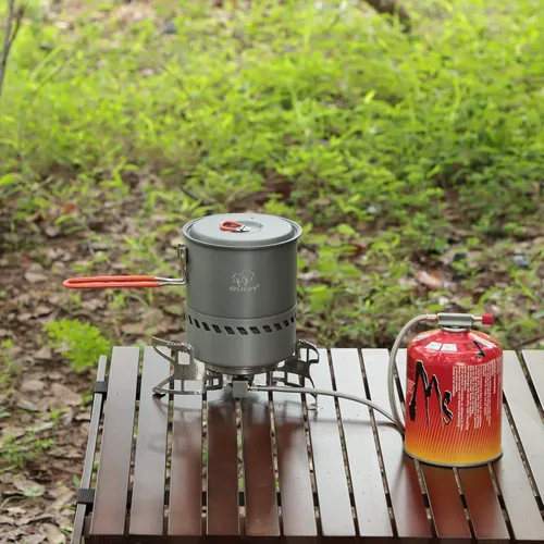 Vista 6 de Bulin Camping Pot, 1.5L/2.1L High Efficiency Backpacking Pot Ultralight Camping Cooking Set Cookware Gear with Heat-Proof Handle & Heat Exchanger