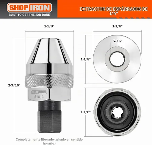 Vista 3 de Shop Iron 51013 Mini extractor de pernos y espárragos dañados de transmisión de 1/4 de pulgada Funciona en espárragos de 1/64 de pulgada a 1/4