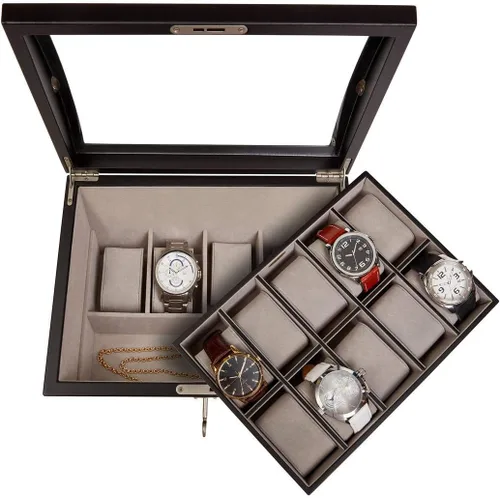 Vista 6 de Mele Co Royce - Caja de madera con tapa de cristal de bloqueo personalizada para relojes y accesorios