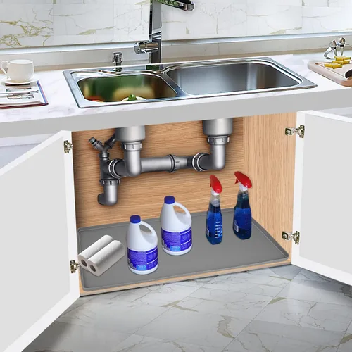 Vista 7 de Tapetes para debajo del fregadero de cocina impermeables, 19" x 19" forro de silicona para debajo del fregadero, tapetes protectores de gabinete