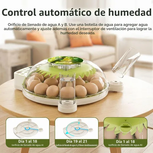 Vista 7 de Incubadora inteligente de 22 huevos, eclosión con un solo clic, control automático de humedad de temperatura, girador automático de huevos, vela