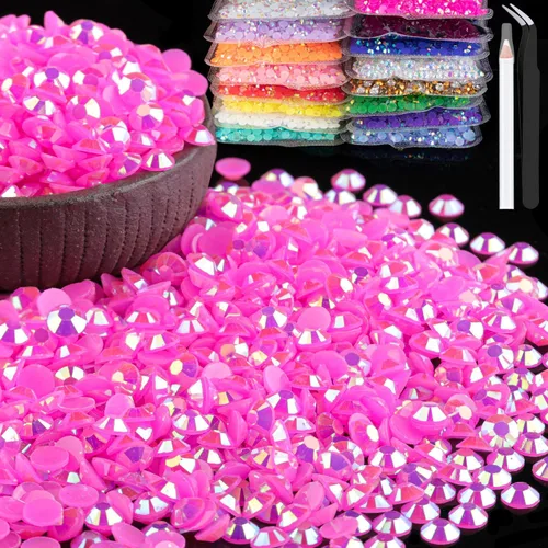 Vista 31 de 15000 diamantes de imitación de resina de 0.079 pulgadas a granel, diamantes de imitación de gelatina redondos negros con parte trasera plana, gemas