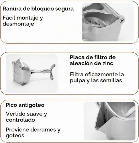 Vista 6 de Exprimidor de jugo manual, exprimidor de frutas manual con filtro de semillas, extractor manual de mano de aleación de aluminio resistente