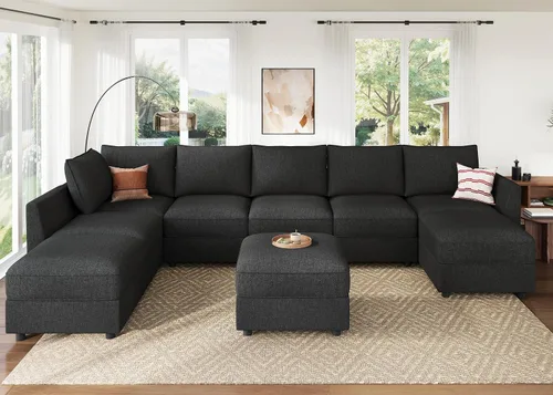 Vista 58 de HONBAY Sofá seccional modular con almacenamiento en forma de L sofá seccional, sofás convertibles para sala de estar - verde