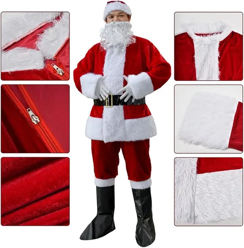 Vista 3 de KLLOUZE Christmas Santa Claus Suit Adult Mens Santa Costume Xmas Classic Flannel Cosplay Clothes Santa Fancy Suits Outfit