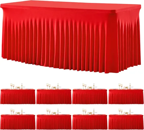 Vista 52 de Paquete de 2 manteles color azul bebé para mesas rectangulares de 6 pies, mantel ajustable de elastano, fundas de mesa elásticas de 6 pies, manteles