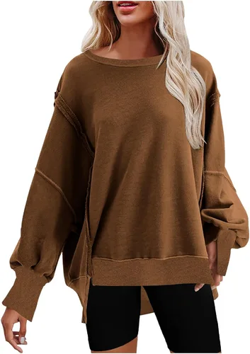 Vista 4 de Stessotudo Sudaderas de gran tamaño para mujer 2023 con cuello redondo, ajuste holgado, camisetas de moda de manga larga, sin capucha, sudaderas