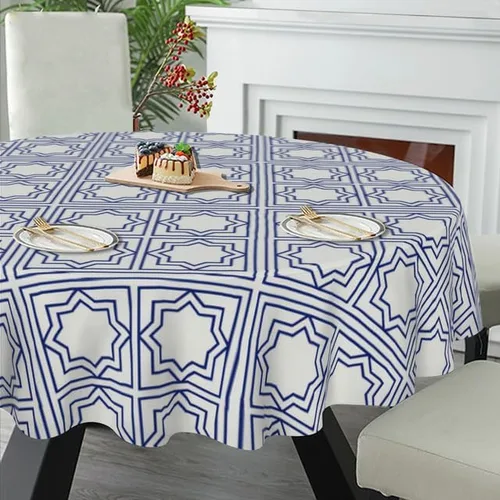 Vista 5 de Exquisite Round Tablecloth Blue Gingham Table Cloth Decor Washable Table Cover with Wrinkle Resistant for Home Kitchen Dining Room Picnic Camping